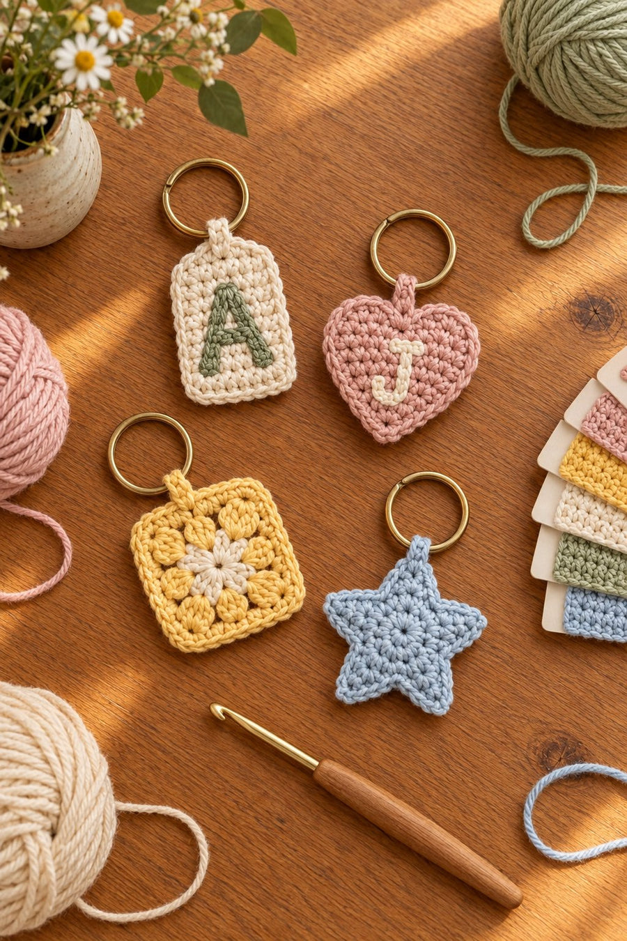 Custom handmade crochet keychains with initials