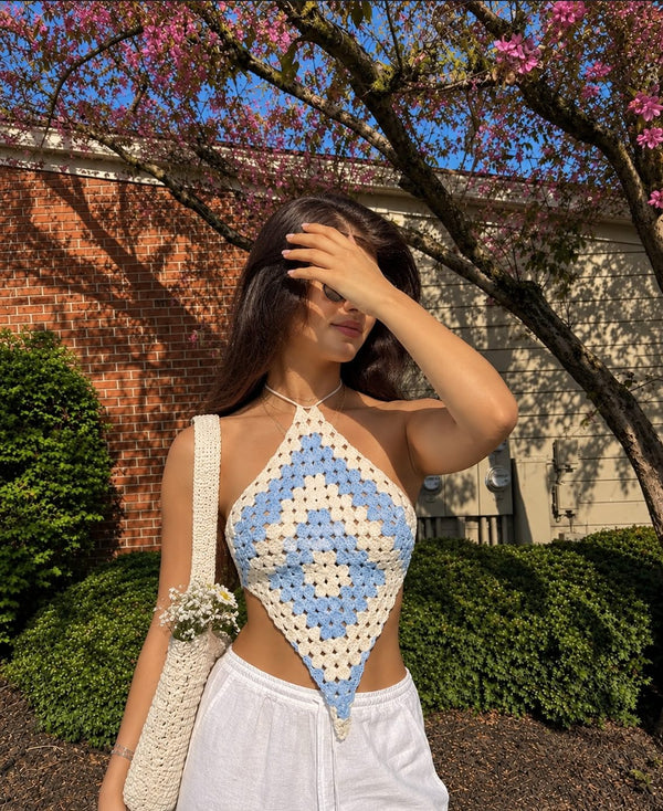 Daisy Granny Square Halter — Sky & Cream