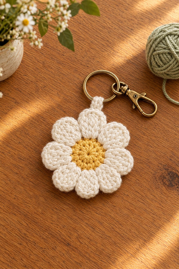 Handmade Daisy Keychain — Cream