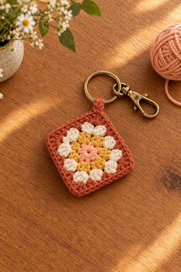 Handmade Granny Square Keychain — Sunset