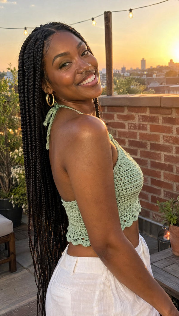 Scallop Halter Top — Sage