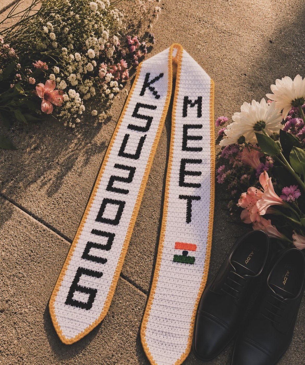 Custom crochet graduation stole with flowers